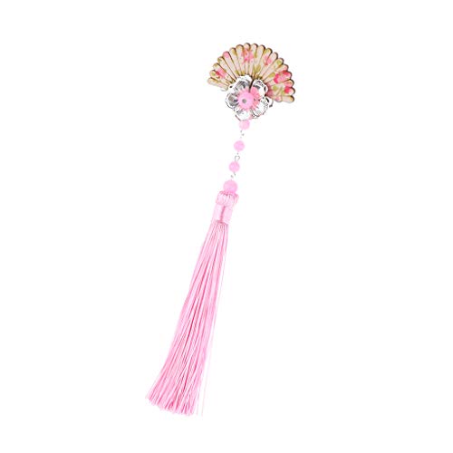 B Baosity Pinza de Pelo Horquilla de Cabello Floral Forma Abanico con Borlas Tocado de Cabeza de Geisha Accesorios de Disfraces - Rosado
