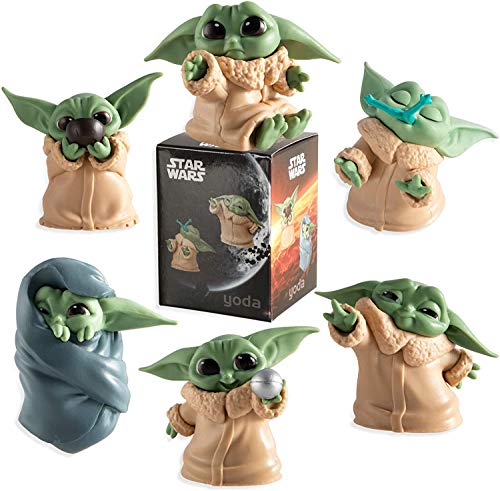 Baby Yoda Toy, 6pcs / set Pvc Mini Yoda Mandalorian Collection Figura de acción Star Wars Navidad Regalo para niños Muñeca en miniatura linda Antióxido Modelo impermeable Decoración de escritorio