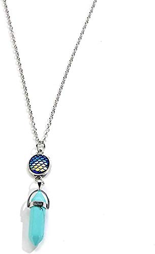 BACKZY MXJP Necklace Hexagonal Column Natural Stone Pendant with Fish Scale Necklace Crystal Quartz Charms Chain BACKZY MXJP Necklace Hexagonal Column Natural Stone Pendant with Fish Scale Necklace Crystal Quartz Charms Chain