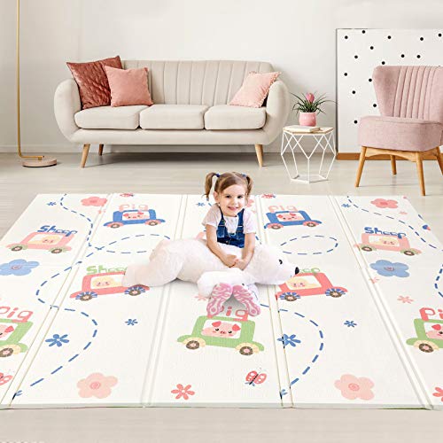 Bammax Alfombra Infantil, Alfombra Puzzle, Alfombra de Juego para Bebés, Alfombra Niños, Suelo Bebés de XPE, Reversible, Plegable, Impermeable, Antideslizante, Portátil, 200 * 180 * 1cm