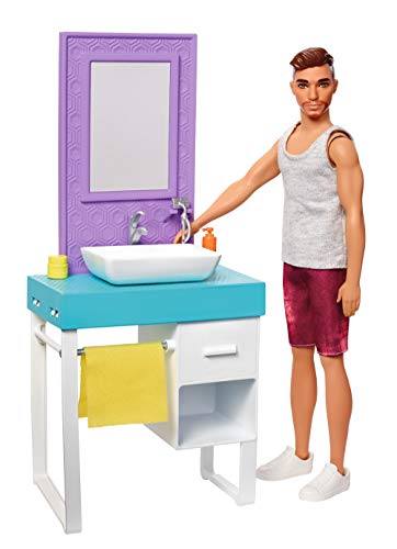Barbie Muñeco Ken y mobiliario, accesorios para la casa de muñecas (Mattel FYK53)