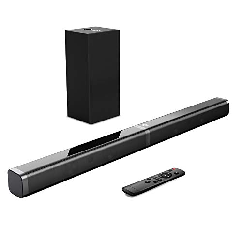 Barra de Sonido 2.1 para TV, BOMAKER 4K&HD 100W con Subwoofer, Potencia 110 dB, Bluetooth 5.0, 5 Modos de Sonido, Óptico, 3,5 mm AUX, USB, para Cine en Casa, Tapio V (Negro-2)