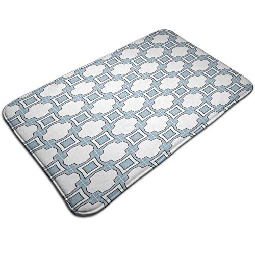 Bath Mat Non Slip，Authentic Portuguese Style Geometric Detailed Abstract Home Decor，Ultra Absorbent Bathroom Rug