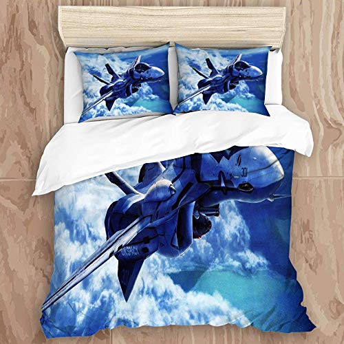 Bedding Juego de Funda de Edredón - Avión de aviación Vuela trazador de líneas en el Cielo Nublado - Microfibra Funda de Nórdico y Fundas de Almohada - (Cama 220 x 240cm)