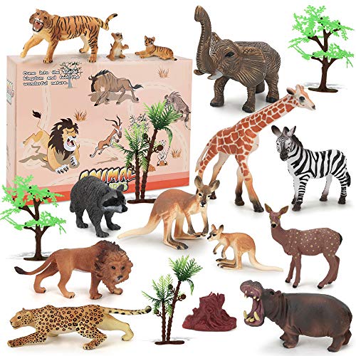 BeebeeRun 18 Piezas Juguetes Animales para niños 2 años,Figurines Juguetes de Animales Salvajes Educativo Regalo para niños niñas