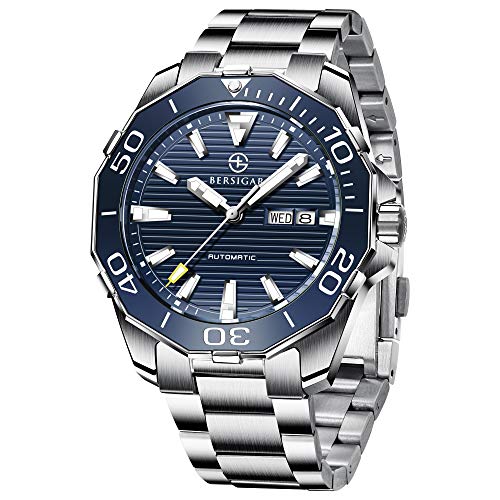 BERSIGAR Reloj Hombres de Negocios Bisel Giratorio Cristal de Zafiro Correa de Acero Inoxidable Manos Luminosas Fecha BERSIGAR Reloj Hombres de Negocios Bisel Giratorio Cristal de Zafiro Correa de Acero Inoxidable Manos Luminosas Fecha