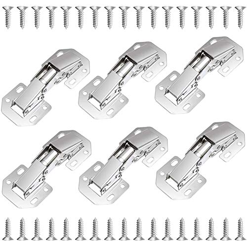 BETOY 6pcs Bisagra Atornillable de Puerta, Kitchen BIsagra 90°, Bisagra 90° para Puerta, Bisagra Atornillable con Amortiguación para Puerta Armario Mueble con Tornillos 4 Pulgadas Inoxidable