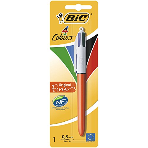 BIC 4 colores Original Fine bolígrafos Retráctiles punta fina (0,8 mm) - Blíster de 1 Unidad