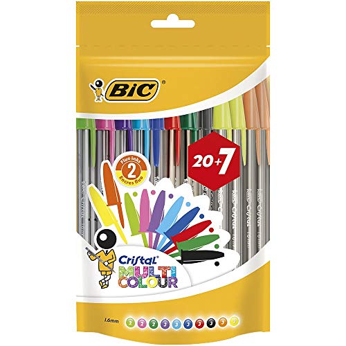 BIC Cristal Multicolour Bolígrafos Punta Ancha (1,6 mm) – Colores Surtidos, Bolsa de 20+7 Unidades, ideal para dibujos y anotaciones BIC Cristal Multicolour Bolígrafos Punta Ancha (1,6 mm) – Colores Surtidos, Bolsa de 20+7 Unidades, ideal para dibujos y anotaciones