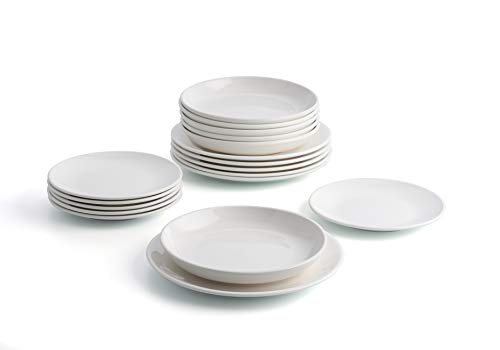 Bidasoa Angelo Vajilla porcelana blanca 18 piezas completa y moderna (platos llanos, hondos y postre), Packaging reforzado Bidasoa Angelo Vajilla porcelana blanca 18 piezas completa y moderna (platos llanos, hondos y postre), Packaging reforzado
