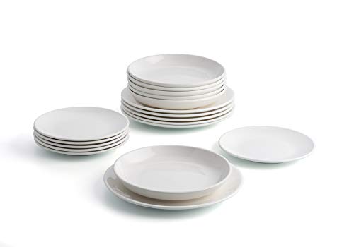 Bidasoa Angelo Vajilla porcelana blanca 18 piezas completa y moderna (platos llanos, hondos y postre), Packaging reforzado