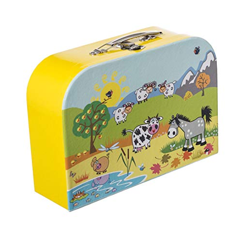 Bieco Kinderkoffer mit süßem Tiermotiv, Koffer aus Pappe, Metall-Tragegriff, Köfferchen für Kinder Equipaje Infantil, 30 cm, 6 Liters, Amarillo (Gelb)