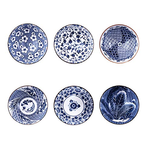 Binoster Set de Cuencos de Cereales Estampados, 6 Individuales Diseños japoneses Cuencos de Ceramica para Cereales/Sopa, Conjunto de 6