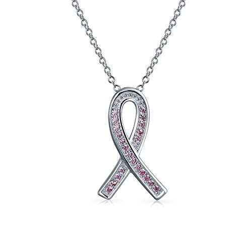 Bling Jewelry Pave Pink Lazo CZ Zirconio Cúbico Sobreviviente De Cáncer De Seno para Mujer Collar Colgante Plata Esterlina 925