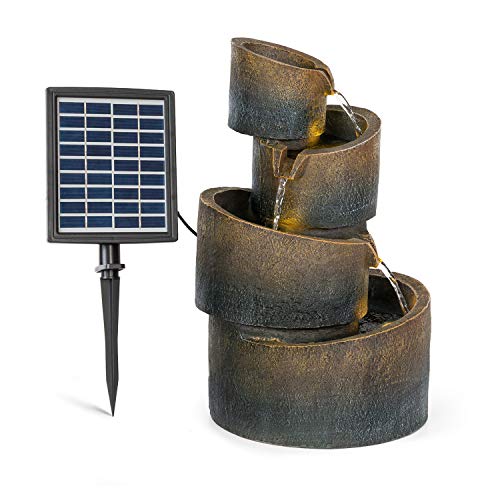 blumfeldt Mantua Fuente Solar en Cascada - Energía Solar, 2,8 Vatios, Batería de Iones de Litio, 5 Horas de Funcionamiento, Interiores/Exteriores, 4 Niveles Cascada, Iluminación LED, Poliresina