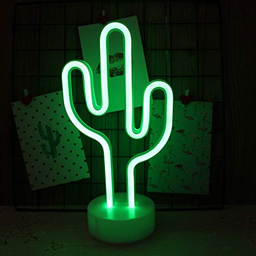 Bohaluo Cactus luz nocturna LED de neón con base, luces LED de neón con batería o USB, decoración de luz de neón para Navidad, cumpleaños, fiesta, sala de estar, dormitorio, mesa para niños