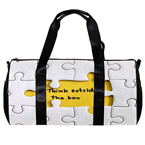 Bolsa de deporte redonda para gimnasio con correa de hombro desmontable Think Outside The Box con citas de concepto de negocios de entrenamiento para mujeres y hombres