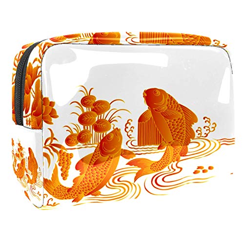 Bolsa de maquillaje portátil con cremallera, bolsa de aseo de viaje para mujeres, práctica bolsa de almacenamiento cosmético chino, año nuevo, peces de loto Bolsa de maquillaje portátil con cremallera, bolsa de aseo de viaje para mujeres, práctica bolsa de almacenamiento cosmético chino, año nuevo, peces de loto