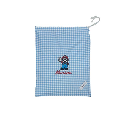 Bolsa para guardería con cordón bordado Super Mario, medidas: 30 x 45 cm (ok)
