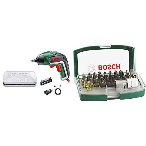 Bosch IXO Básico - Atornillador (3,6 volt system,en caja metálica) & 2607017063 - Set de 32 unidades para atornillar