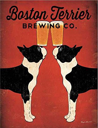 Boston Terrier Brewing co dos perros Shabby Chic Vintage estilo llavero acrílico llavero