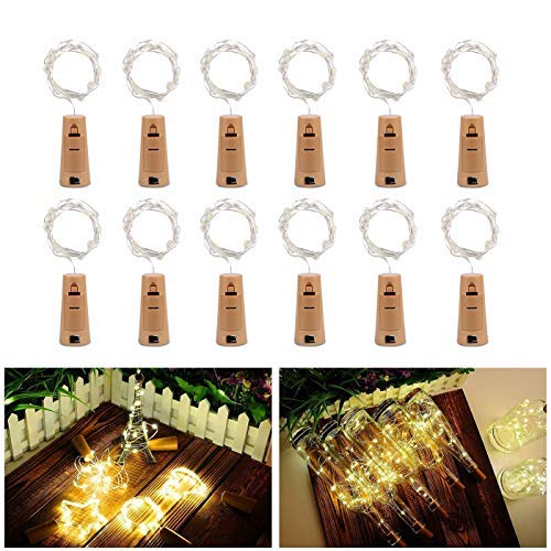 Botella de luz, ALED LIGHT 12 Pack Botellas de Vino Luces 20 LED Luz de Bricolaje Corcho Micro Luces LED para Botella de Vino para Boda, Fiesta, Decoración de Botella,Decoración de Luces