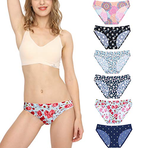Bragas Mujer sin Costuras Invisible Señoras Braguitas Low Rise Suave Ligera Bikini Braguitas, Pack de 6 Flor L Bragas Mujer sin Costuras Invisible Señoras Braguitas Low Rise Suave Ligera Bikini Braguitas, Pack de 6 Flor L