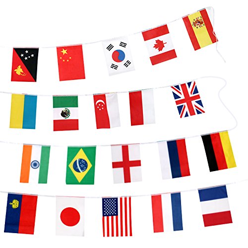 Bunting de banderas internacionales grandes de 20 * 30 CM, bandera de banderas mundiales de 32 M con 100 países diferentes