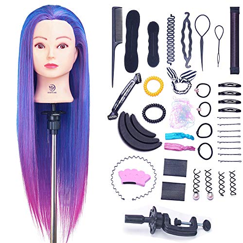Cabeza de Maniquí, SIGHTLING 66cm/26" 100% Cabello Sintético Practicas Formación Muñeca de la Cosmetología práctica maniquí muñeca para Peluquería con Soporte + Accesorios de Peinado DIY Cabeza de Maniquí, SIGHTLING 66cm/26" 100% Cabello Sintético Practicas Formación Muñeca de la Cosmetología práctica maniquí muñeca para Peluquería con Soporte + Accesorios de Peinado DIY
