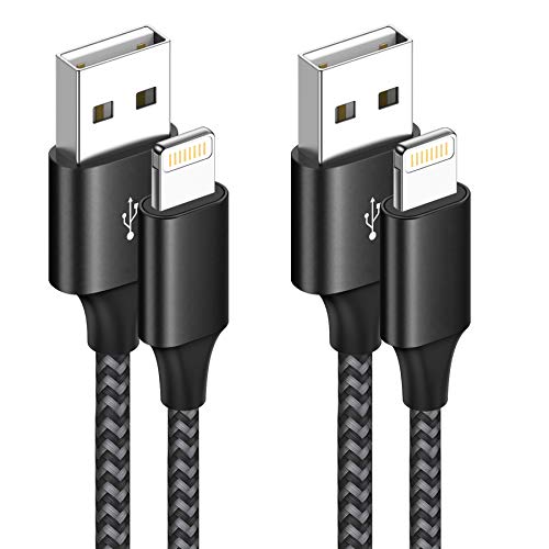 Cable iPhone Cable Lightning [2Pack 2M] Cargador iPhone MFi Certificado Carga Rápida Trenzado de Nylon Compatible con iPhone 11 Pro XS MAX XR X 8 Plus 7 Plus 6S 6 Plus 5 5S 5C SE, iPad-Negro