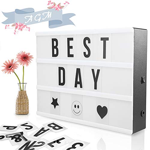 Caja de Luz A4, AGM Lightbox LED Cartel Luminoso Letras Cinematográfico Luz Cálida con Letras y Emojis, Números, Símbolos y Cable USB para Decoración Habitación Caja de Luz A4, AGM Lightbox LED Cartel Luminoso Letras Cinematográfico Luz Cálida con Letras y Emojis, Números, Símbolos y Cable USB para Decoración Habitación