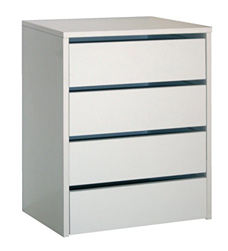 Cajonera de armario color blanco brillo, 4 cajones, mueble auxiliar para almacenamiento extra. 61cm altura x 46cm ancho x 45cm fondo