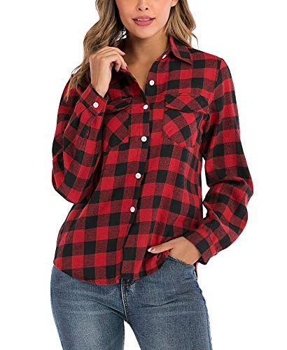 Camisa de Cuadros para Mujers Camisa Basiccon Botones 100% Algodón Camisetas Cuello en V Camisas de Vestir Manga Larga Casual Oficina Básico Camisa de Cuadros para Mujers Camisa Basiccon Botones 100% Algodón Camisetas Cuello en V Camisas de Vestir Manga Larga Casual Oficina Básico