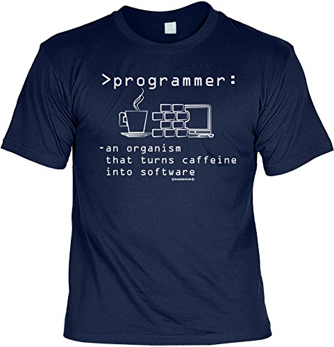 Camiseta con frase graciosa «Programmer: an Organism That Turns ?» Color azul marino, Hombre Mujer, azul marino, large