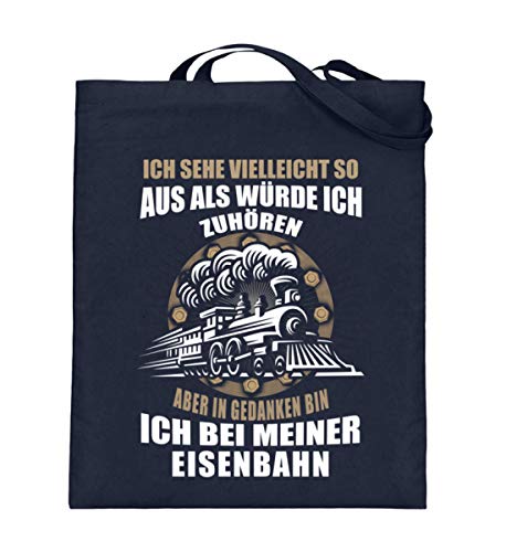 Camiseta locomotora · Regalo para fans de los ferrocarriles · Tren · trenes · Mensaje: In Gedanken bin ich – Bolsa de yute (con asas largas) – 38 cm – 42 cm de Deep Blue