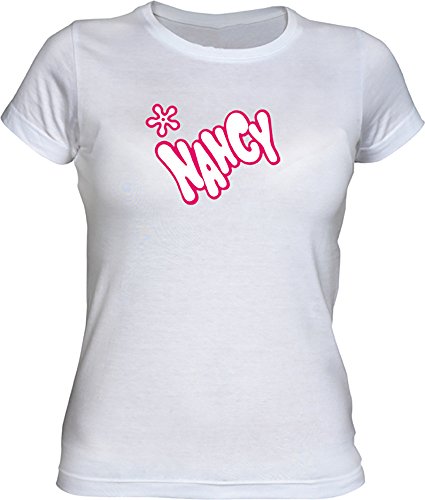 Camisetas EGB Camiseta Chica Nancy ochenteras 80´s Retro (M, Blanco)