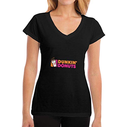 Camisetas para Mujer, Donut Dunkin 'D Camiseta Corta de algodón con Cuello en V Camiseta de Verano para Deportes de Trabajo