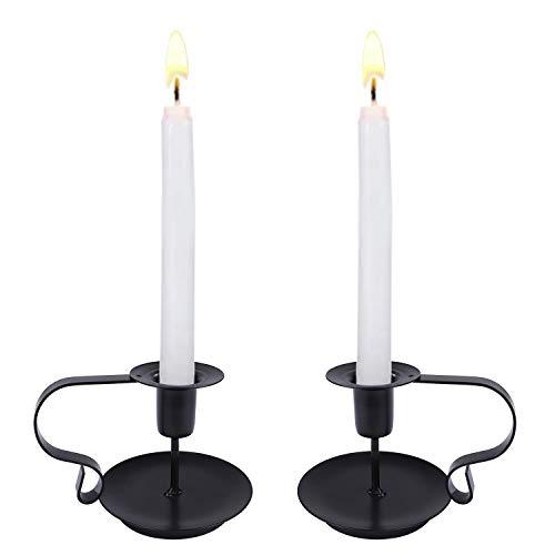 Candelabros de Hierro Negro Retro con Asa, 2pcs Candelabro Decorativos Vintage para Mesa y Centros de Mesa en el día de San Valentín, Navidad, Halloween, Decoración de Bodas y Cenas