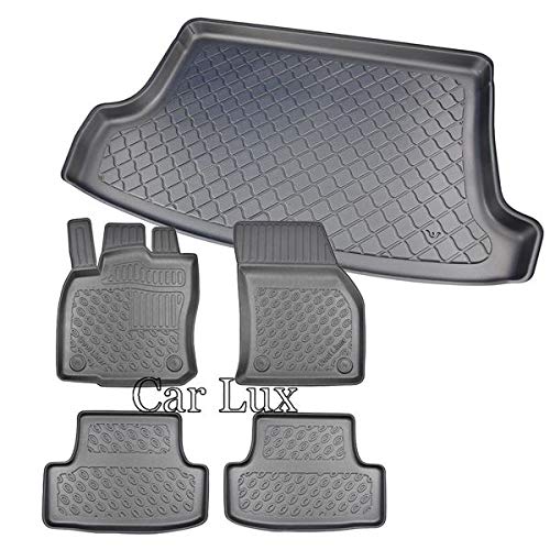 Car Lux DUO3423 - Kit Conjunto de Alfombra y Alfombrillas a Medida Tipo cubeta Exclusiv con Borde Alto para T-Roc Desde 2017-