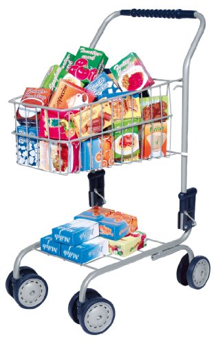 Carro de compra con contenido: surtido de tienda de ultramarinos Carro de compra con contenido: surtido de tienda de ultramarinos