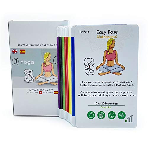 Cartas de Yoga/Pack de 100 Yoga Cards para Todos los Niveles: Principiantes y avanzados, Tarjetas con secuencias ilustradas de posturas para Hacer Yoga en casa Tanto Adultos como niños