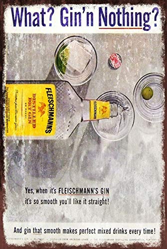 Cartel de metal con diseño de ginebra de Fleischmann's Gin Tin Sign Vintage Cave Bar Home Kitchen Wall Decor (20 x 30 cm)