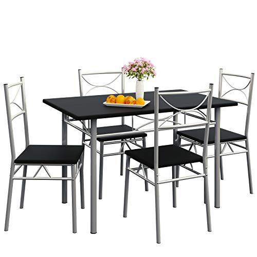 Casaria Conjunto de 1 Mesa y 4 sillas Paul Muebles de Cocina y de Comedor Negro Mesa MDF Resistente 110x70cm