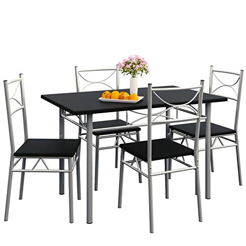Casaria Conjunto de 1 Mesa y 4 sillas Paul Muebles de Cocina y de Comedor Negro Mesa MDF Resistente 110x70cm Casaria Conjunto de 1 Mesa y 4 sillas Paul Muebles de Cocina y de Comedor Negro Mesa MDF Resistente 110x70cm