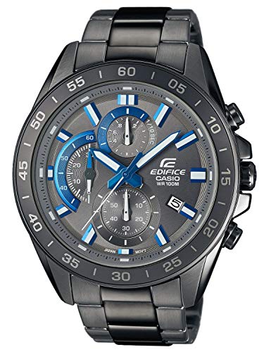 Casio EDIFICE Reloj en caja sólida, 10 BAR, Negro/Azul, para Hombre, con Correa de Acero inoxidable, EFV-550GY-8AVUEF