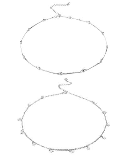 CASSIECA Collares Dobles Plata de Ley 925 para Mujeres Niñas Collar Delicado con Colgantes de Pequeña Estrella Cadena de Clavícula Collar Regalo CASSIECA Collares Dobles Plata de Ley 925 para Mujeres Niñas Collar Delicado con Colgantes de Pequeña Estrella Cadena de Clavícula Collar Regalo