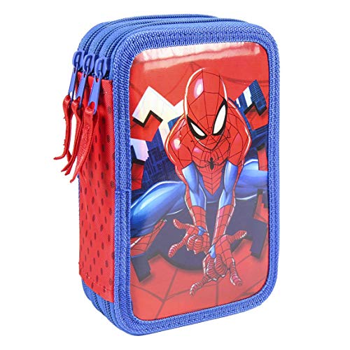 Cerdá, Estuche Plumier Triple con Rotuladores Giotto de Spiderman-Licencia Oficial Marvel Studios Unisex niños, Multicolor, 12.5 X 19.5 X 6.5 CM