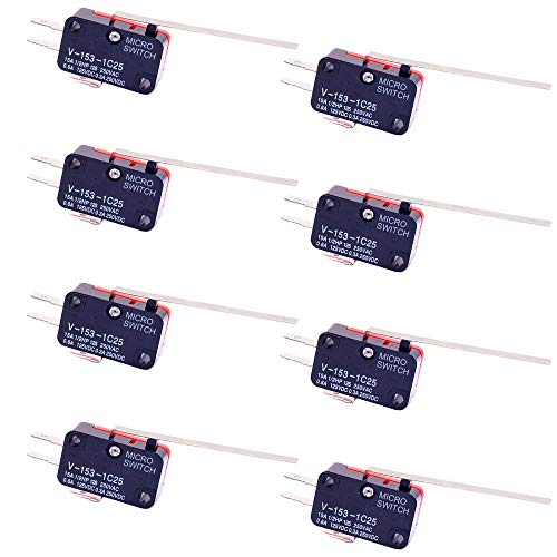 CESFONJER Paquete de 8 unidades de sensores de final de carrera con interruptor de palanca de bisagra recta larga V-153-1C25