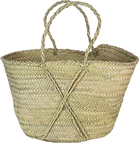 Cesta de mimbre grande con Asas de cuero para el hombro y hebilla de sujeción y tiradores - Ancho 60 Diámetro 20 Altura 35 cm Cesta de mimbre grande con Asas de cuero para el hombro y hebilla de sujeción y tiradores - Ancho 60 Diámetro 20 Altura 35 cm