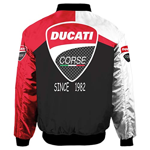 Chaqueta con Cremallera De Manga Larga para Hombres De Otoño E Invierno Impresión Digital Ducati Chaqueta con Logo De Coche Cuello Alto Acolchado Suelto Traje De Vuelo Informal Acolchado (1,XL)